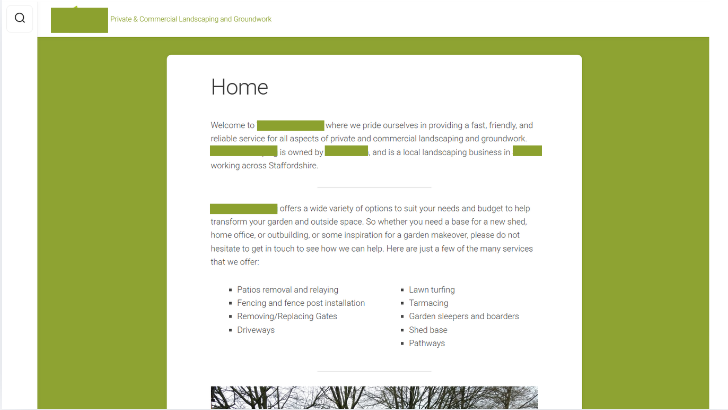 Before: the landscaping business's dated previous website